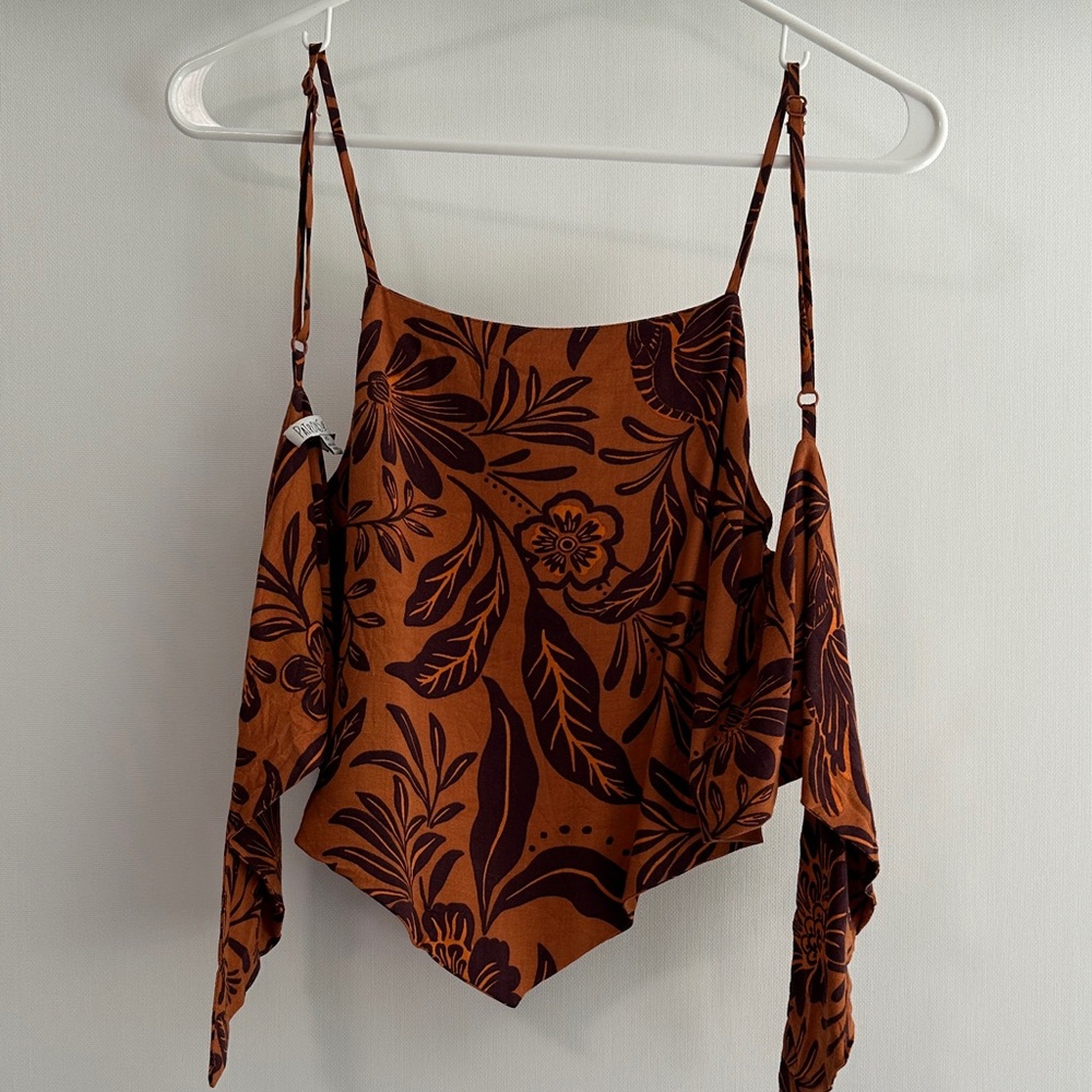Rust Brown Floral Spaghetti Strap Bandana Top - Picture 6 of 7